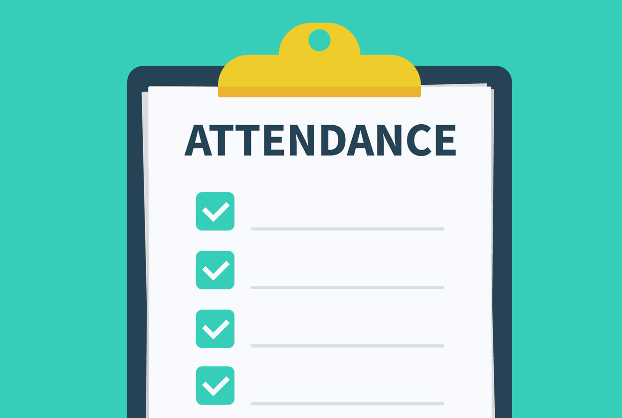 Man hold Attendance clipboard with checklist. Questionnaire, survey, clipboard, task list. Flat design, vector illustration on background.